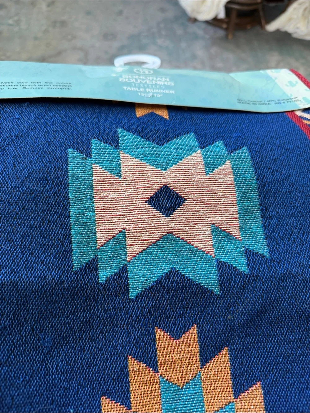 Sonoran Souvenirs Blue Red Southwest Table Runner 13” x 72” NEW